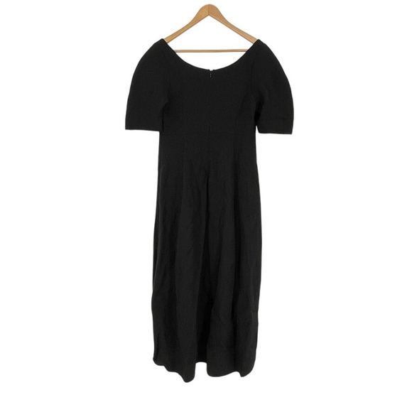 Co Linen Blend‎ Black Midi Dress Puff Sleeve Scoop Neck Elegant Classic Party - Picture 2 of 8